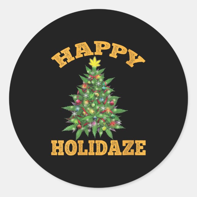 Womens Happy Holidaze Funny Weed Christmas Stoner  Runder Aufkleber (Vorderseite)