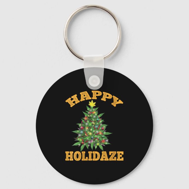 Womens Happy Holidaze Funny Weed Christmas Stoner  Schlüsselanhänger (Vorderseite)