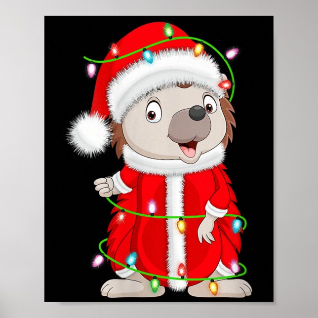 Womens Hedgehog Christmas Lights Santa Costume Cut Poster (Vorne)