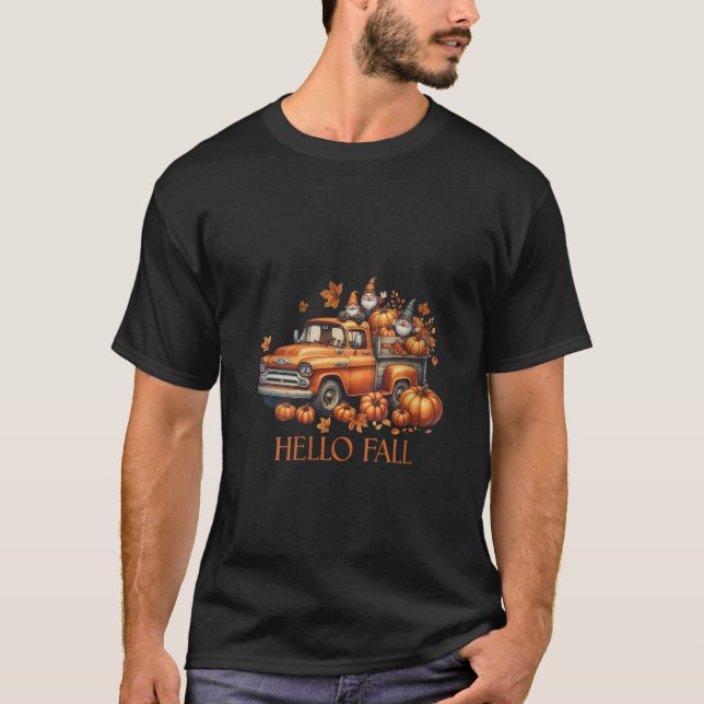 Womens Hello Fall Pumpkin Pickup Truck Gnome Autum T-Shirt (Vorderseite)