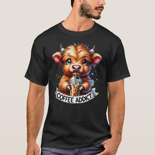 Women's Highland Cow Shirt Coffee Addict Cute Gift (Vorderseite)