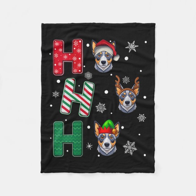 Womens Ho Ho Ho Blue Heeler Dog Matching Christmas Fleecedecke (Vorderseite)