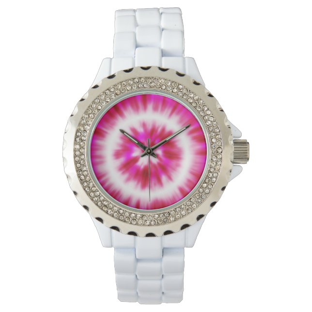 Womens Hot Pink Kristall Wristwatch Armbanduhr (Vorderseite)