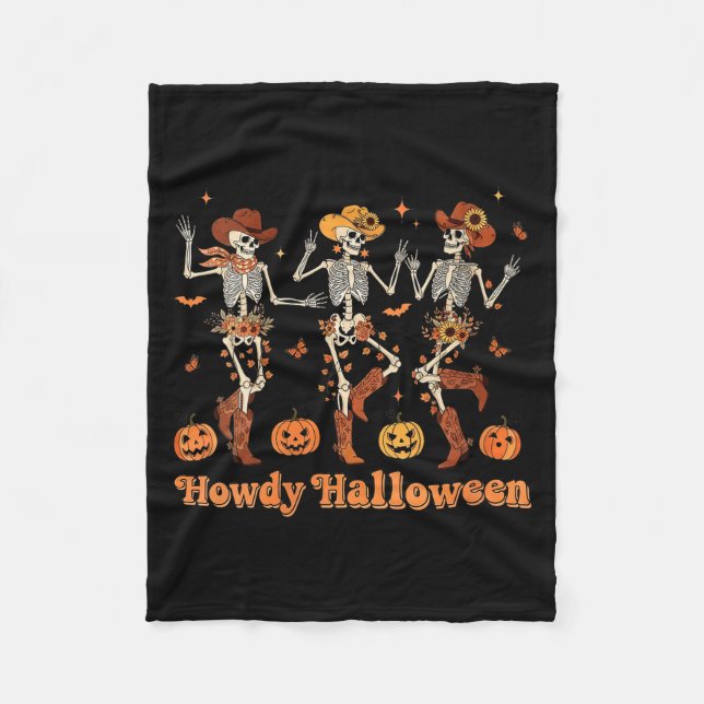 Womens Howdy Halloween Cowboy Cowgirl Skeleton Dan Fleecedecke (Vorderseite)