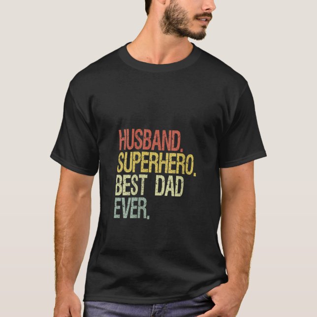 Womens Husband Superheldin Bester Papa je V Neck T-Shirt (Vorderseite)