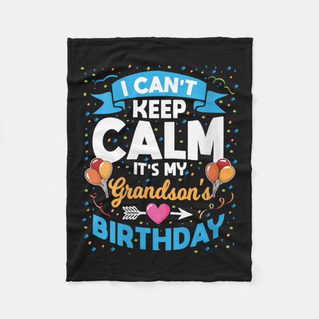 Womens I Can't Keep Calm It's My Grandson Birthday Fleecedecke (Vorderseite)