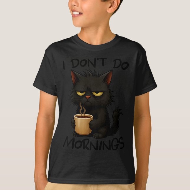 Womens I Don't Do Mornings Funny Quote Black Cat L T-Shirt (Vorderseite)