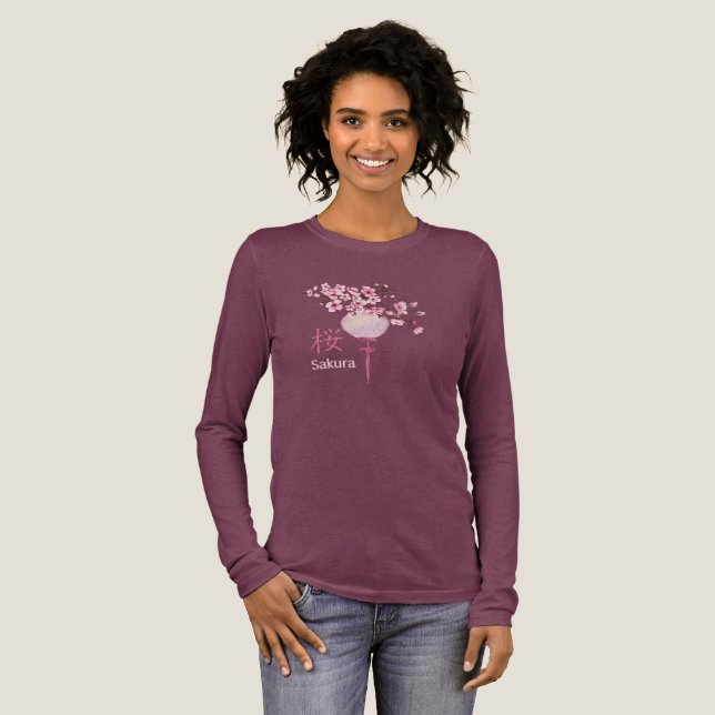 Women's Japanese Sakura Long Sleeve T-Shirt  Tri-Blend Shirt (Volle Vorderseite)