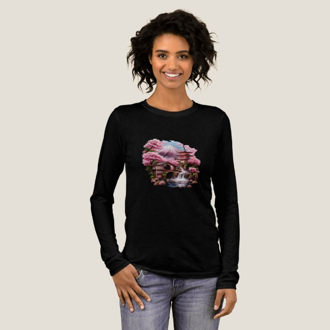 Women's Japanese Waterfall Long-sleeved Tshirt  (Volle Vorderseite)