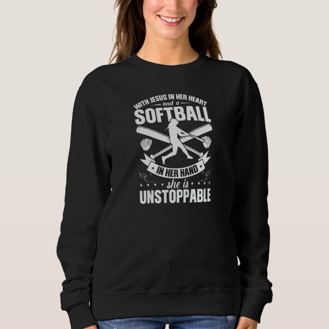 Womens Jesus In Her Heart A Softball In Her Hand S Sweatshirt (Vorderseite)