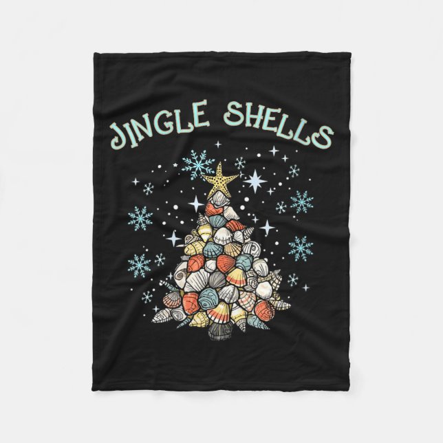 Womens Jingle Shells Christmas Tree Snowflakes Cel Fleecedecke (Vorderseite)