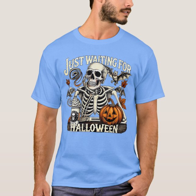 Womens Just Waiting For Halloween Skeleton Coffee  T-Shirt (Vorderseite)