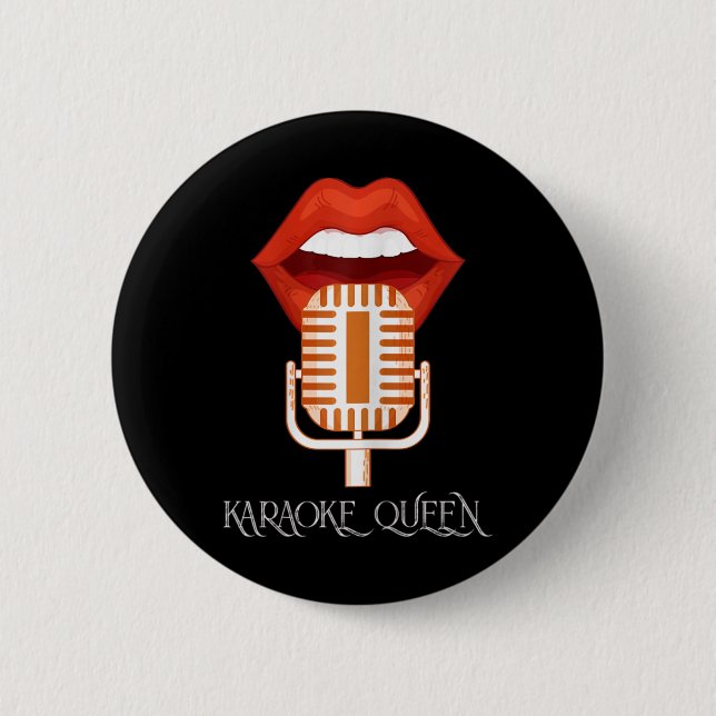 Womens Karaoke Queen Singing Singer Music Micropho Button (Vorderseite)