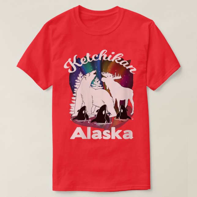 Womens Ketchikan Alaska Aurora Borealis Bear Moose T-Shirt (Design vorne)