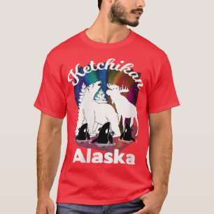 Womens Ketchikan Alaska Aurora Borealis Bear Moose T-Shirt