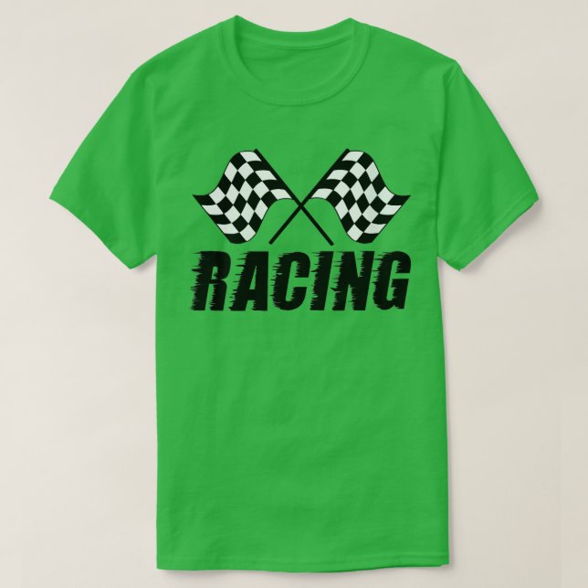 Womens kontrollierte schwarz-weiße Racing-Flaggen T-Shirt (Design vorne)