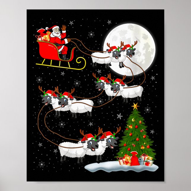 Womens Lambs Sheep Santa Sleigh Flying Funny Magic Poster (Vorne)