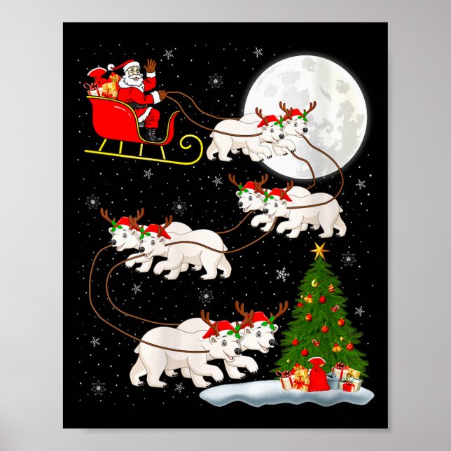 Womens Lar Bear Santa Sleigh Flying Funny Magical  Poster (Vorne)