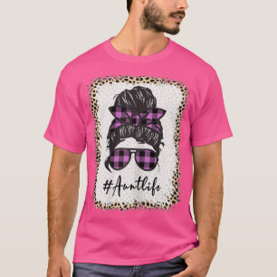 Womens Leopard Tante Life Messy Bun gebleicht Aukt T-Shirt