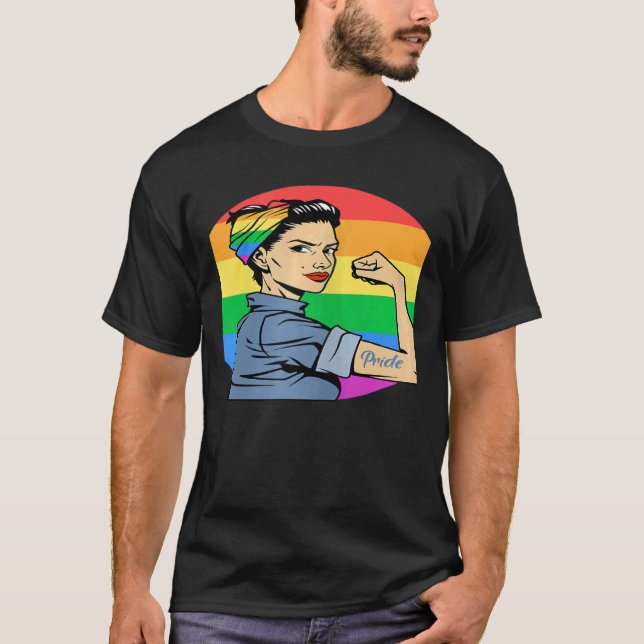 Womens LGBT Gay Lesbian Pride Feminist Rainbow Fla T-Shirt (Vorderseite)