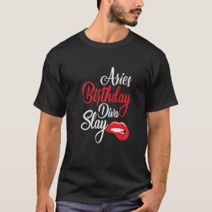Womens Lip Print Aries Queen März April Girl Birt T-Shirt