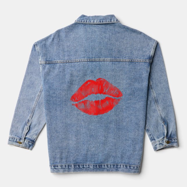 Womens Lips Küssen Lipstick 80er 90er 90er Themed  Jeansjacke (Rückseite)