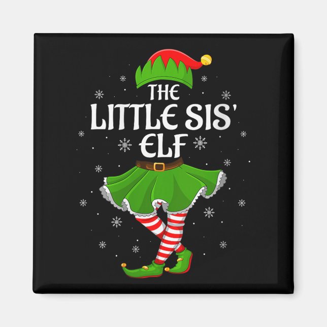Womens Little Sis Elf Christmas Family Girls Women Magnet (Vorne)
