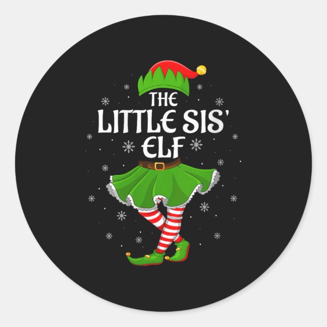 Womens Little Sis Elf Christmas Family Girls Women Runder Aufkleber (Vorderseite)