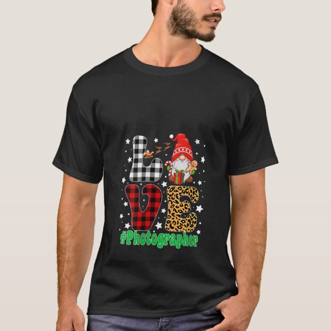 Womens Love Photographer Gnome Christmas Leopard P T-Shirt (Vorderseite)