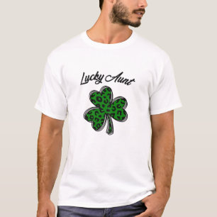 Womens Lucky Aunt, Green Leopard Shamrock, Flora T-Shirt