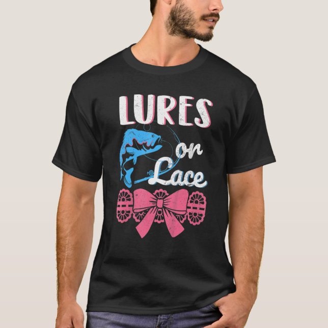 Womens Lure Or Lace Pregnancy Gender Reveal Fishin T-Shirt (Vorderseite)