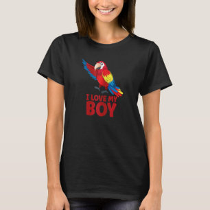 Womens Macaw Parrots I Liebe My Boy Parakeet T-Shirt