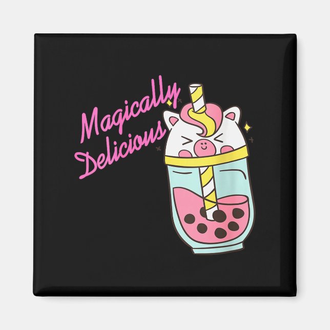 Womens Magically Delicious Unicorn Boba Kawaii Bub Magnet (Vorne)