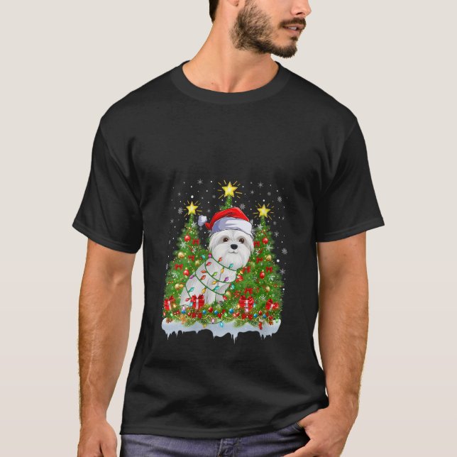 Womens Maltese Dog Xmas Lights Santa Maltese Chris T-Shirt (Vorderseite)