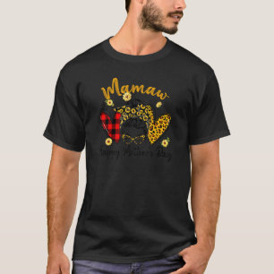 Womens Mamaw Life Leopard Kariert Hearts Messy Bun T-Shirt