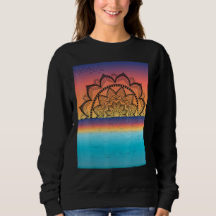 Womens Mandala Vintag Graphic Sunset Lotus Sweatshirt