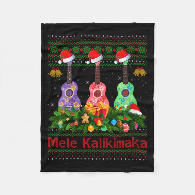 Womens Mele Kalikimaka Ukulele Guitar Ugly Xmas Sw Fleecedecke (Vorderseite)