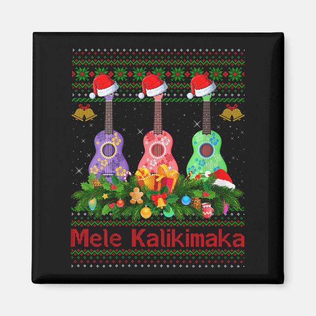 Womens Mele Kalikimaka Ukulele Guitar Ugly Xmas Sw Magnet (Vorne)