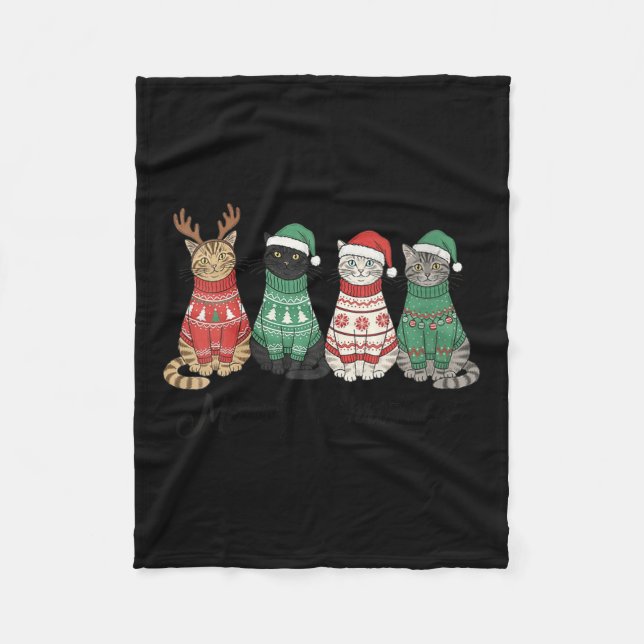 Womens Meowy Christmas Cat Lover Reindeer Santa Cl Fleecedecke (Vorderseite)