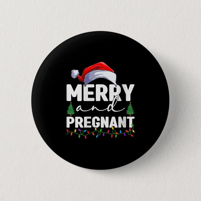 Womens Merry And Pregnant Christmas Pregnancy Anno Button (Vorderseite)