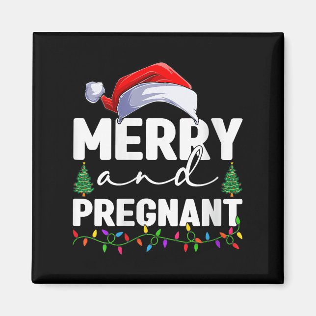 Womens Merry And Pregnant Christmas Pregnancy Anno Magnet (Vorne)