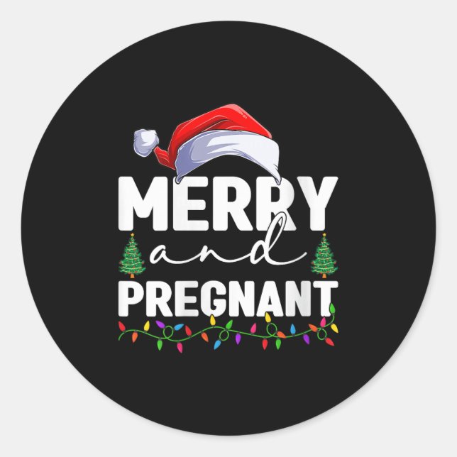 Womens Merry And Pregnant Christmas Pregnancy Anno Runder Aufkleber (Vorderseite)