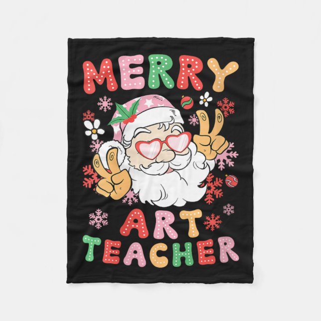 Womens Merry Art Teacher Weihnachtskunst Lehre Xm Fleecedecke (Vorderseite)