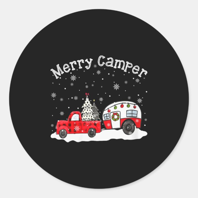 Womens Merry Camper Christmas Santa Claus Camng Re Runder Aufkleber (Vorderseite)