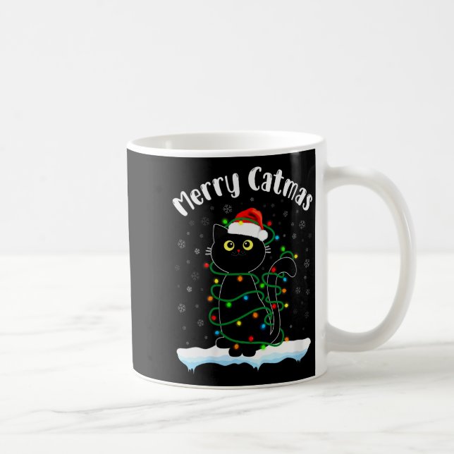 Womens Merry Catmas Cat Wearing Santa Hat Black Ca Kaffeetasse (Rechts)
