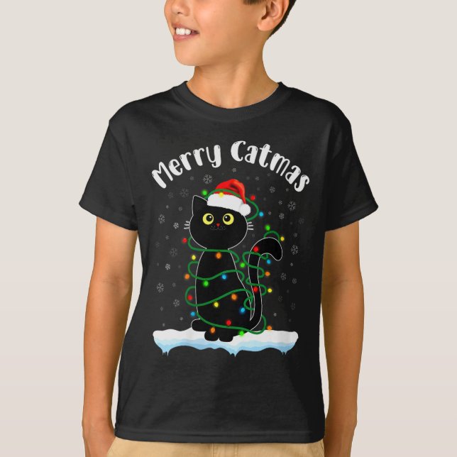 Womens Merry Catmas Cat Wearing Santa Hat Black Ca T-Shirt (Vorderseite)