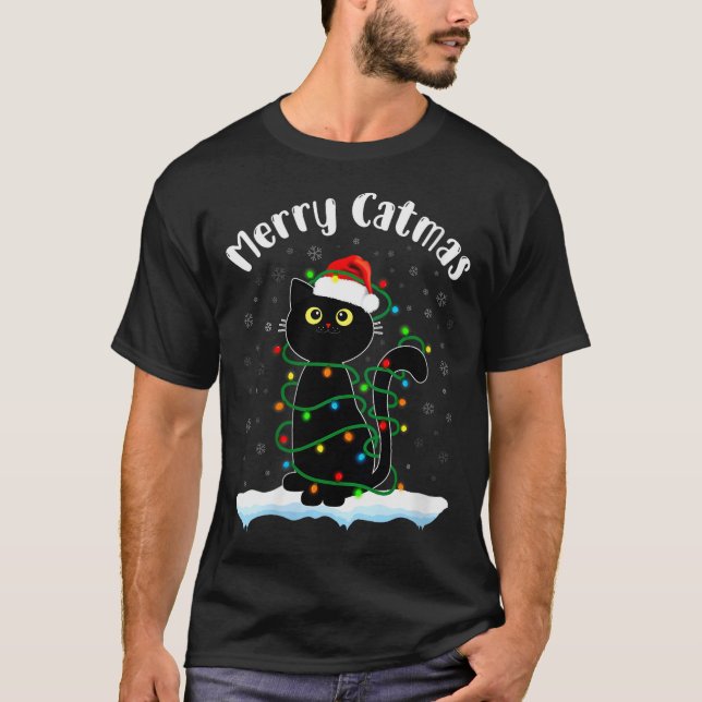 Womens Merry Catmas Cat Wearing Santa Hat Black Ca T-Shirt (Vorderseite)