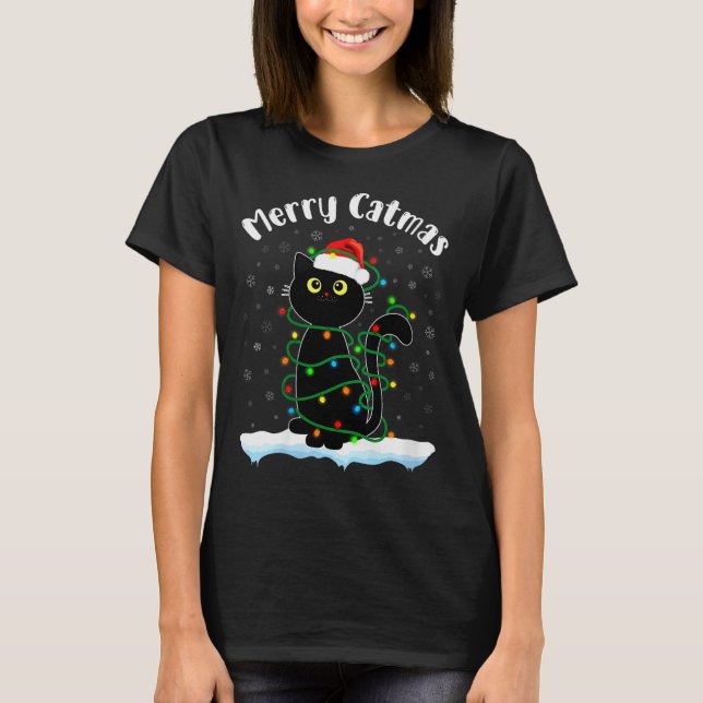 Womens Merry Catmas Cat Wearing Santa Hat Black Ca T-Shirt (Vorderseite)