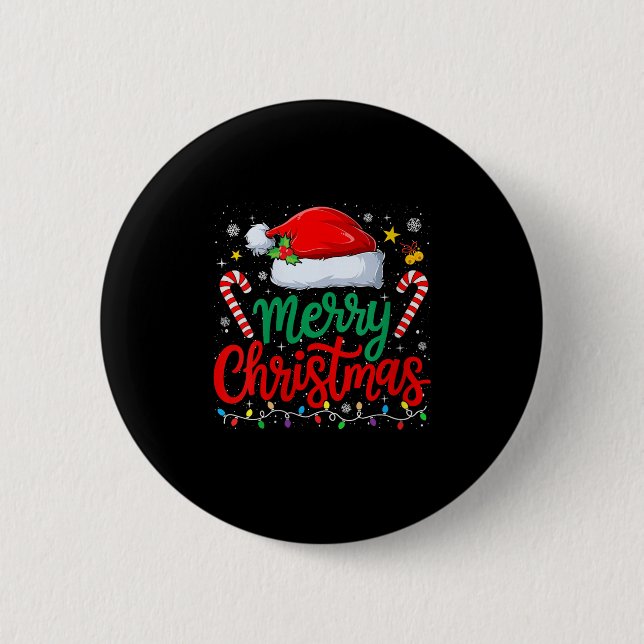 Womens Merry Christmas Lights Family Santa Hat Xma Button (Vorderseite)