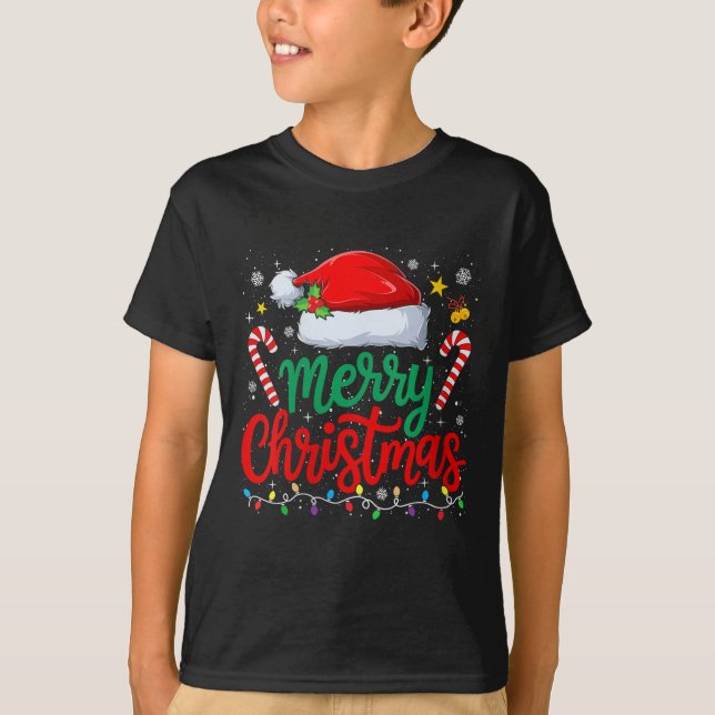 Womens Merry Christmas Lights Family Santa Hat Xma T-Shirt (Vorderseite)